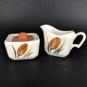 Continental Kilns Golden Crocus Covered Sugar Creamer Set Hand Painted Art Deco